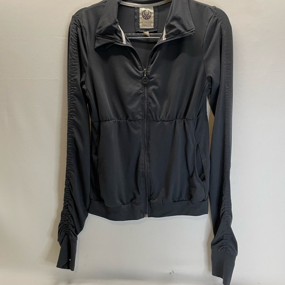 Te Verde Gray Full Zip Athletic Jacket Cinch Sleeve Pockets Size Small